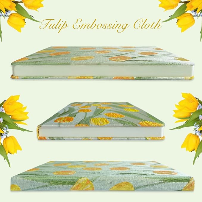 Tulip Gifts, Floral Journal, Cute Notebook, Embroidered Flower Cover, A5, Lined Paper, Wide Ruled, Hardcover, Lay Flat, Journal for Women, Pretty, Garden Journal, Tulips