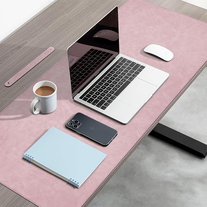 CHEERYGOO Faux Leather Desk Mat - Waterproof Mouse Pad, Non-Slip PU Leather Blotter, Writing Surface for Office and Home 47"x17" XXL Pink
