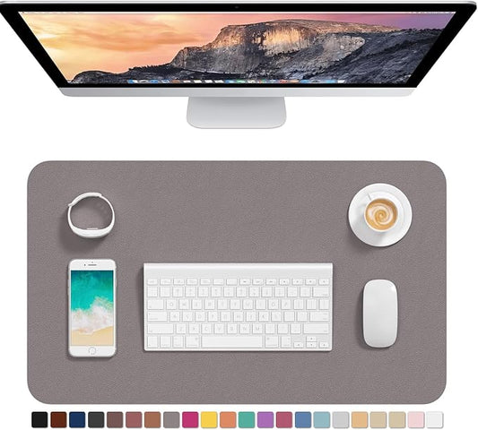 Hsurbtra Desk Pad, 23.6" x 13.8" PU Leather Desk Mat, M Extended Mouse Pad, Waterproof Desktop Blotter Protector, Non-Slip Ultra Thin Small Laptop Keyboard Writing Mat for Office Home, Light Gray