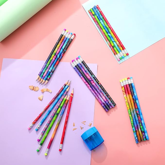 Chinco 100 Pcs Wooden Pencil with Eraser for Kids Colorful Pencils Bulk Writing Fun Assorted Novelty Kids Fun School Supplies for Classroom Gifts Teacher Student School Supplies (Classic Style)