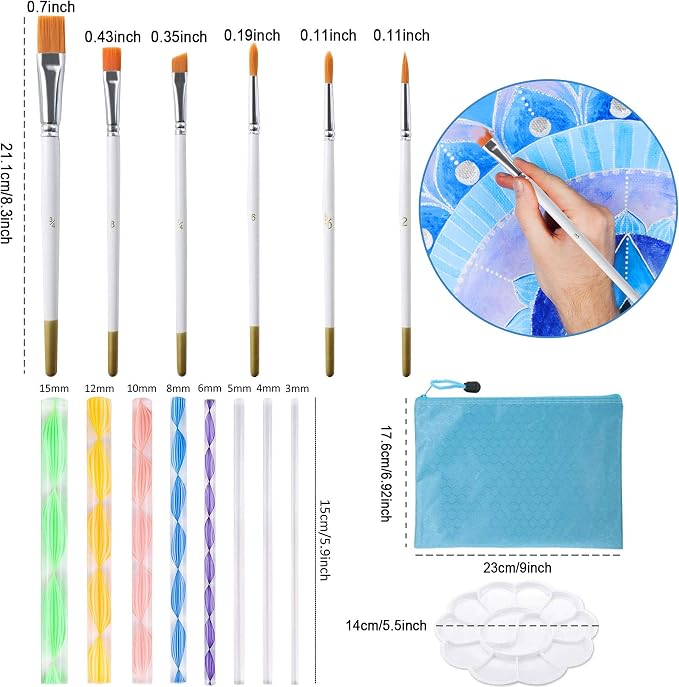 Augshy 58PCS Mandala Dotting Tools Set with a Blue Zipper Waterproof Storage Bag for Painting Rocks
