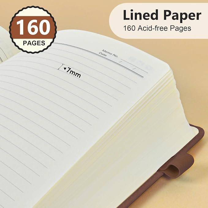 PERCUN A5 Leather Notebook Journal, 160 Lined Pages, 5.9" x 8.5" Brown | Leather Journal for Men Women, Hardcover Notebooks for work, school, business, travel diary, Note taking & Daily Journaling
