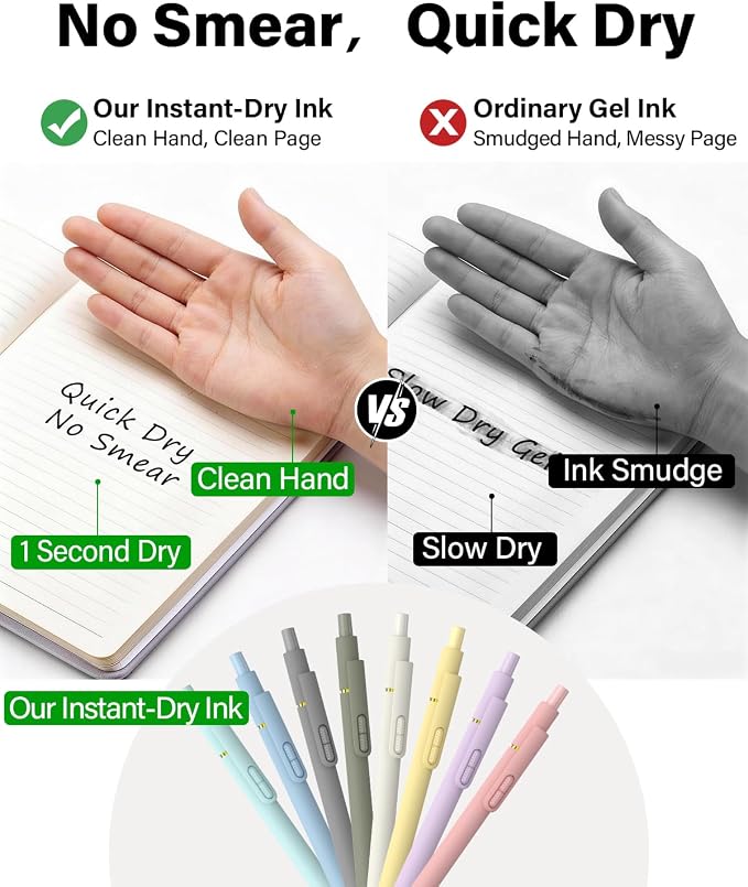 inkipen Blue Ink Fidget Pens, 8 Pcs 0.5mm Fine Point Retractable Smooth Writing Pen, Quick Drying Colored Ink Pens for Journaling School Office Supplies, Morandi Blue Ink