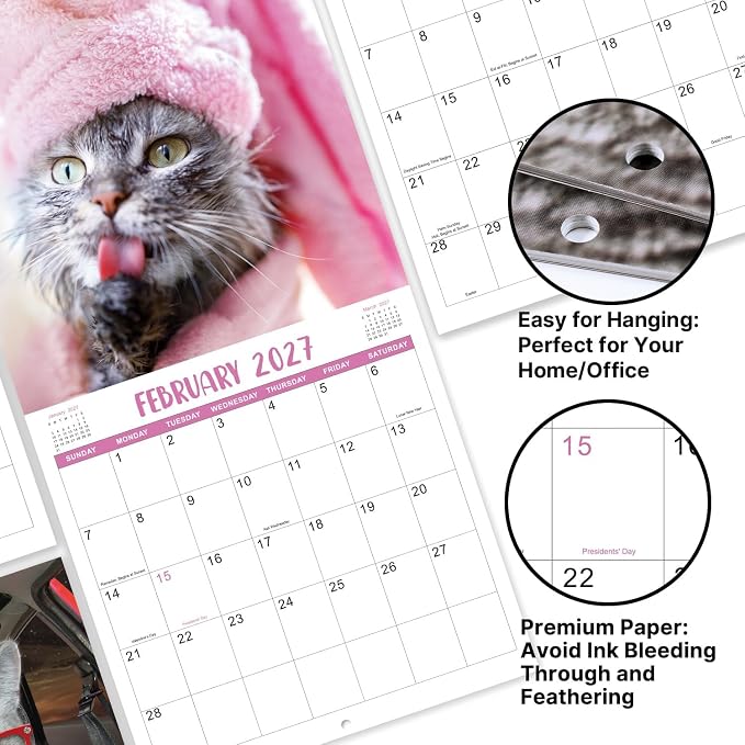 Calendar 2026-2027 - Wall Calendar 2026-2027, JUL 2026 - DEC 2027, Funny Cats Calendar 26-27, Wall Calendar 18 Month, Funny Cat Memes Pics, 12'' x 24'' (Open), Unruled Block, Hanging Hole, Holidays