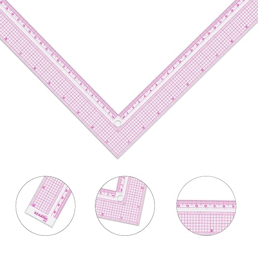 KEARING 12" Plastic L-Square Ruler - Clear Sewing Ruler for Pattern Making | Clear L-shaped right angle ruler for dressmaking and fashion design. Non-rub sandwich line scale for sewing patterns.