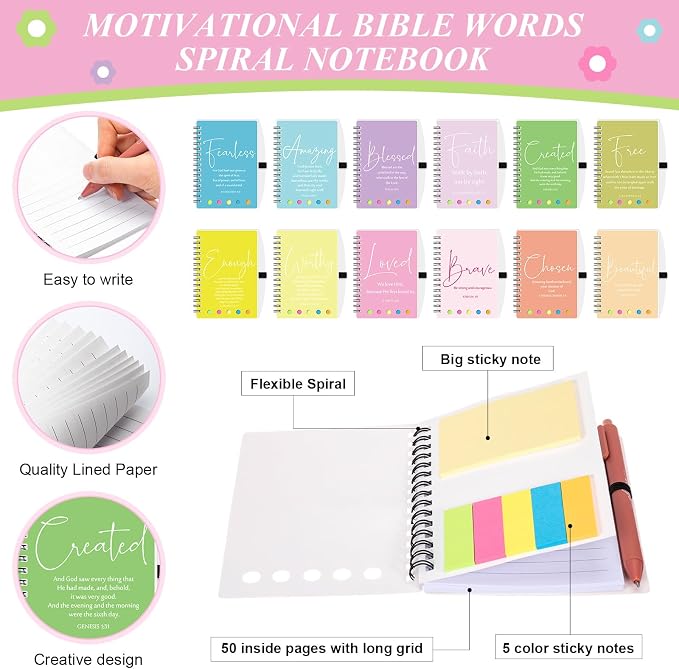 Kosiz 24 Sets/48 Pcs Christian Gifts Bulk Prayer Journal Scripture Notebook, Bible Pen (Simple,Macaron Color)
