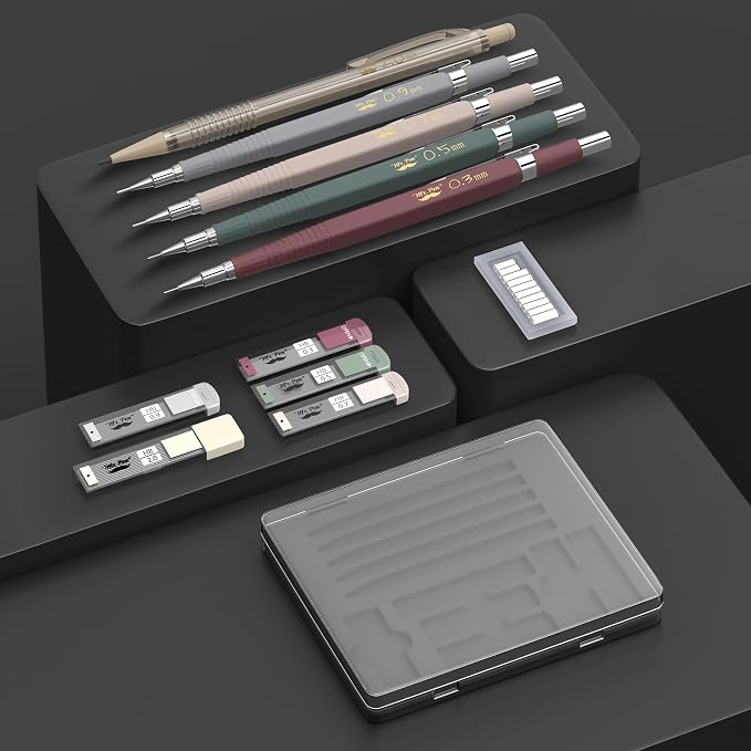 Mr. Pen- Art Mechanical Pencil Set, 5 Sizes (0.3, 0.5, 0.7, 0.9, 2.0mm) | 5 HB Lead Refills & 10 Eraser Refills, Precision Drawing Pencils for Sketching, Writing & Artwork