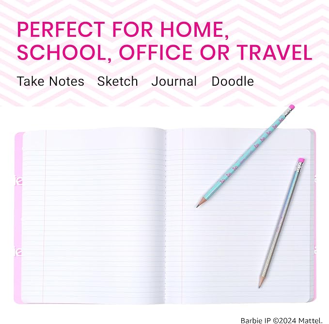 Yoobi Barbie X College Ruled Composition Notebook Set – 3-Pack of Kids 1 Subject Notebooks, Allover Print Designs – 100 Sheets Each, For School, Office & Home – 9.75” x 7.5”