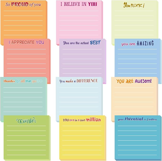 Yinder 12 Pcs Sticky Notes Gifts Bulk,Appreciation,Light Color