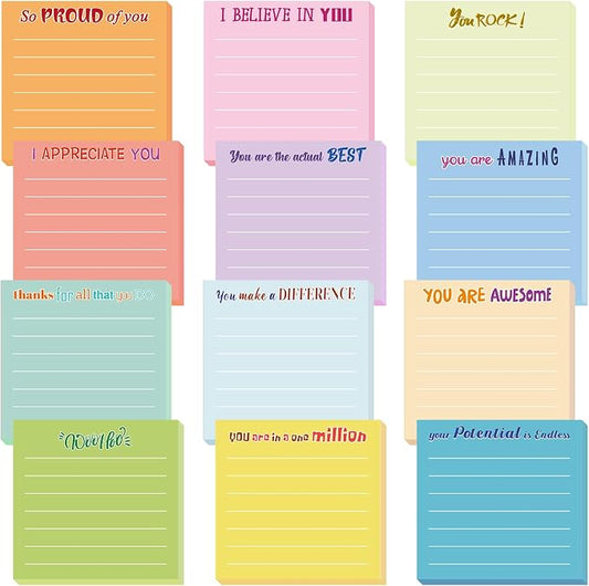 Yinder 12 Pcs Sticky Notes Gifts Bulk,Appreciation,Light Color