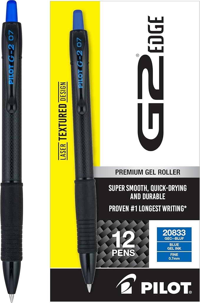 Pilot G2 Edge Blue Pens, Premium Gel Roller Pens, Sensory Writing Experience, 12ct box, Fine Point 0.7 mm
