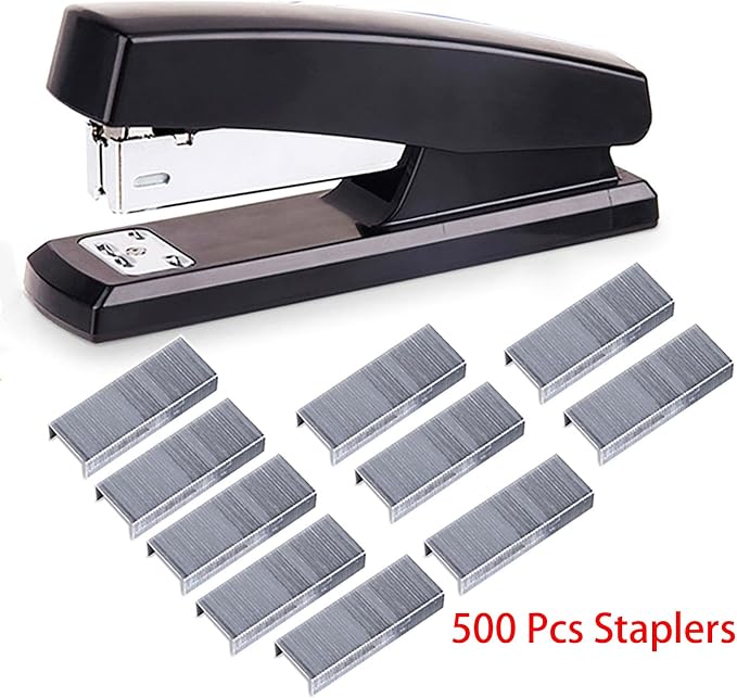 Desktop Staples, 4.8 Inch Labor Saving Black Stapler for 20 Sheets Capacity with 500 Pcs No.12 Staples (Black)