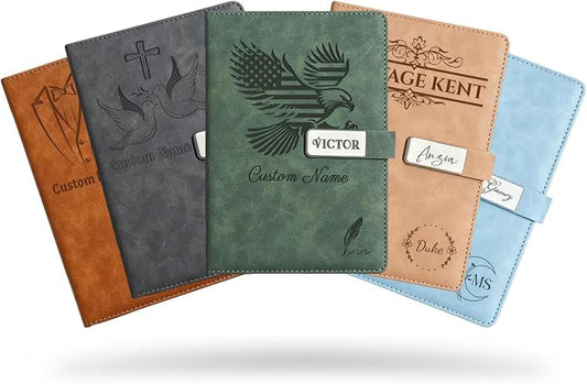 Personalized Leather Journal Notebook with Pen Gift Set - Custom Executive Hardcover A5 Writing Diary with Magnetic Closure for Men, Women, Business, Graduation, Birthday, Corporate Gifts (personalized notebook)
