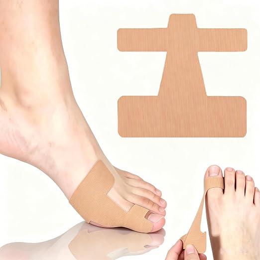 60PCS Pre‑Cut Bunion Corrector Kinesiology Tape– Elastic, Breathable & Hypoallergenic Latex-Free Toe Support Strips, Waterproof Adhesive Foot Support Patch for Hallux Valgus Correction(Skin color 60PCS)