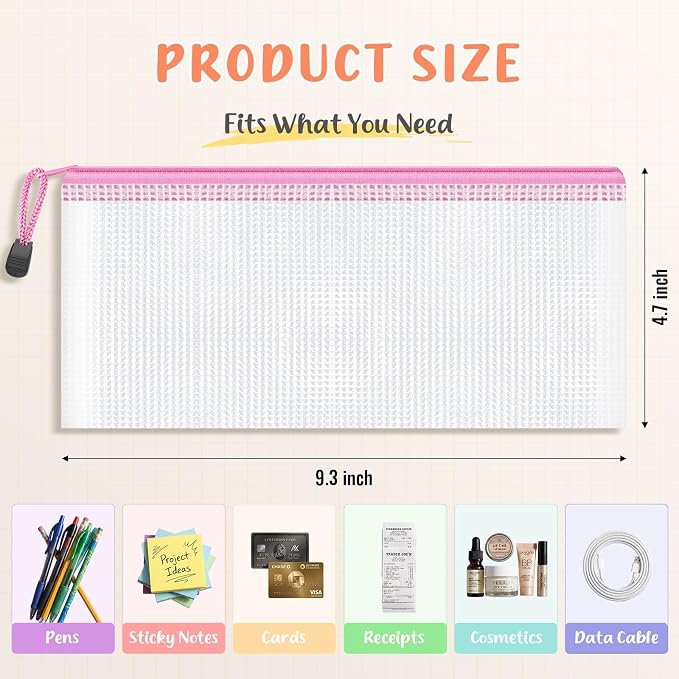 Smarpau 96 Pack Pencil Pouch Bulk, 12 Colors Small Mesh Zipper Pouches | 9.3" x 4.7" Clear Pencil Case Waterproof Zipper Bags for Home&Travel Organize, Office Supplies
