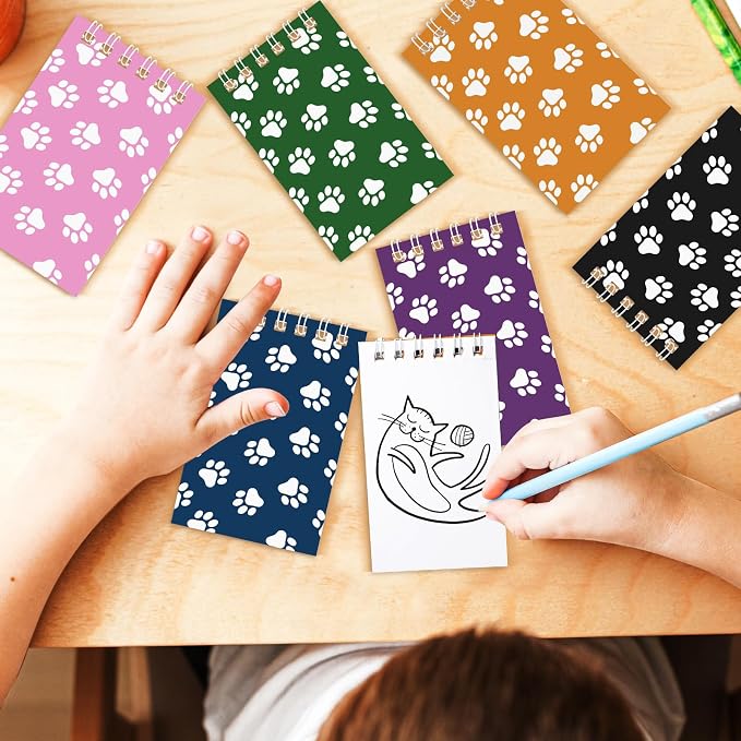 Weecent 24 Pcs Mini Notebooks Dog Paw Party Favors for Kids Puppy Animal Notepads Spiral Pocket Notebooks Birthday Teacher Classroom Rewards Supplies for Goody, 2.36 x 3.94 Inches