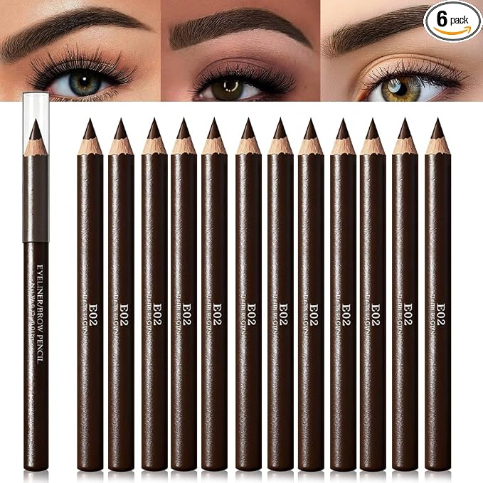 12Pcs Dark Brown Eyebrow Pencils for Women, Wooden Hard-Core Eyebrow and Eyeliner Pencil, Long Lasting Waterproof and Sweat-Proof, Beginner Makeup Brow Pencil (Dark Brown)