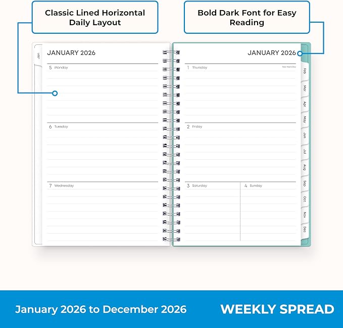 Blue Sky 2026 Weekly and Monthly Planner Calendar, January 2026 - December 2026, 5" x 8", Flexible Frosted Cover, Laminated Tabs, Durable Twin Wire Binding, Chloe
