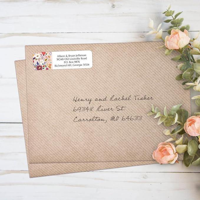 Multi-Floral Print Rolled Address Labels / 500 Personalized Return Address Labels/Designer Address Stickers in Elegant Plastic Dispenser