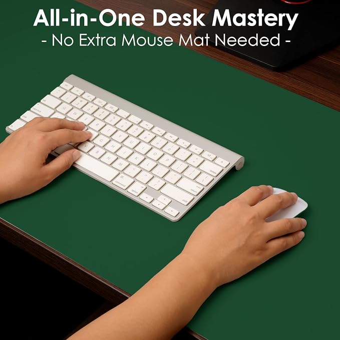 Leather Desk Pad Protector, Waterproof Mouse Pad, PU Desk Mat, Office Desk Cover, Desk Writing Mat for Office/Home/Work/Cubicle (Dark Green) 23.6x13.7 in