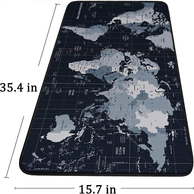 Large Extended Gaming Mouse Pad with Stitched Edges,(35.4X15.7In) Durable Non-Slip Natural Rubber Base, Waterproof Computer Keyboard Pad Mat for Esports Pros/Gamer/Desktop/Office/Home, Map