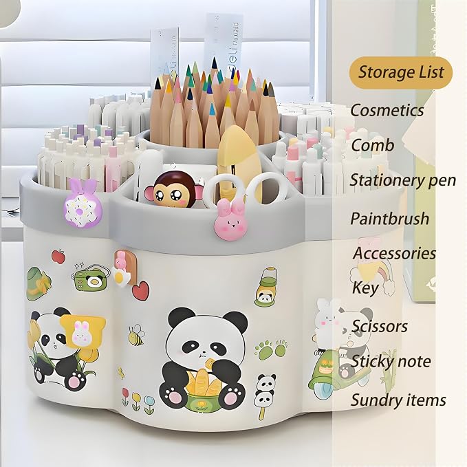 Pen Holder Pencil Organizer, 6 Slots 360-Degree Rotating Pencil Holder, Crayon Organizers for Kids Marker Organizer Caddy Art Supply Kids Desk Organizers for Office Home School (beige)