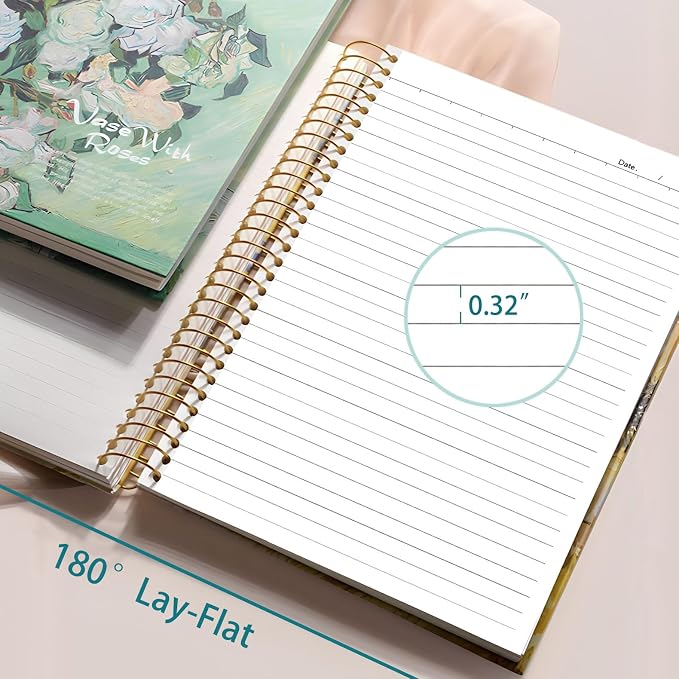 Large Spiral Notebook, B5, 300 Pages, 8x10 Big Notebook, Hardcover Large Journal, Thick Lined Notebook, Between College Ruled and Wide Ruled, Van Gogh Gifts for Women and Children.