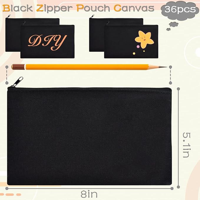 ZeeDix Canvas Zipper Pouch Bulk – 8.3 x 5 Inches Cotton Canvas Pouches with Zipper, Canvas Pencil Pouch, Makeup Bags Bulk for Travel Cosmetic Toiletry, Multipurpose Zipper Pouch for DIY Craft Storage