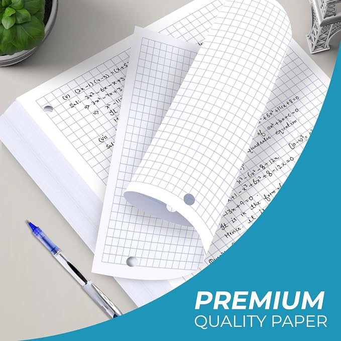 Rosmonde 6750 Sheets Loose Leaf Paper Bulk, 45 Pack, Graph Paper Bulk | Bulk Grid Paper, 4x4, 8" x 10.5", Thick Graphing Paper, Fights Ink Bleed, 3 Hole Punched, Quad Ruled Sheets, Bulk Supplies