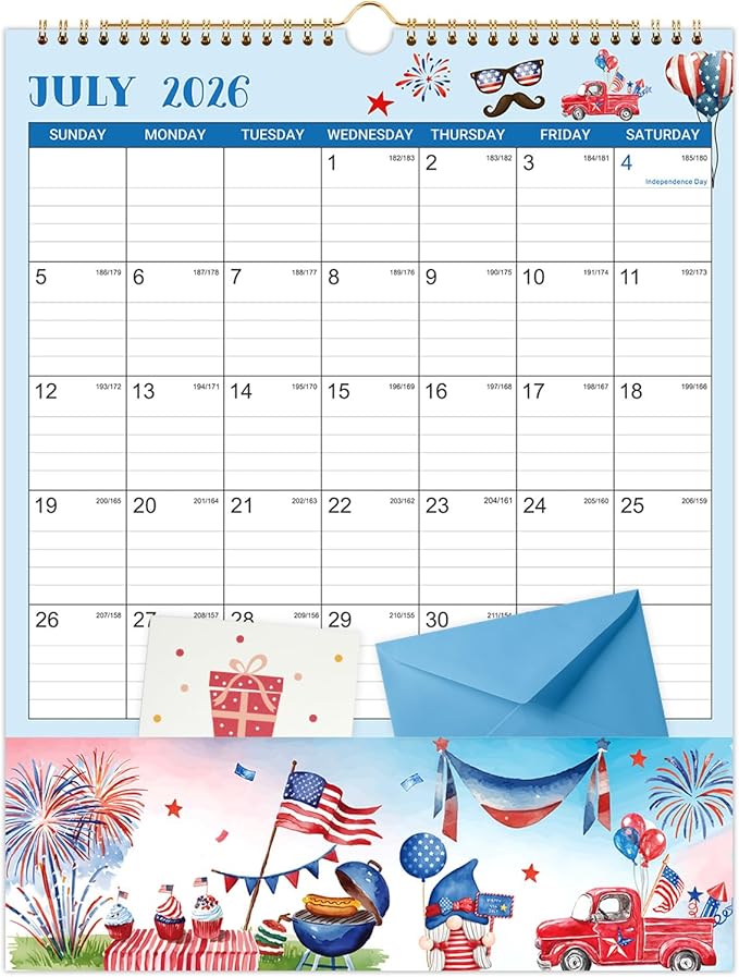2026-2027 Wall Calendar - 11.4" x 14.5", 18 Months from Jul. 2026 - Dec. 2027, 2026-2027 Wall Calendar with Pockets for Home & Office, Vertical Calendar with Hanging Loop