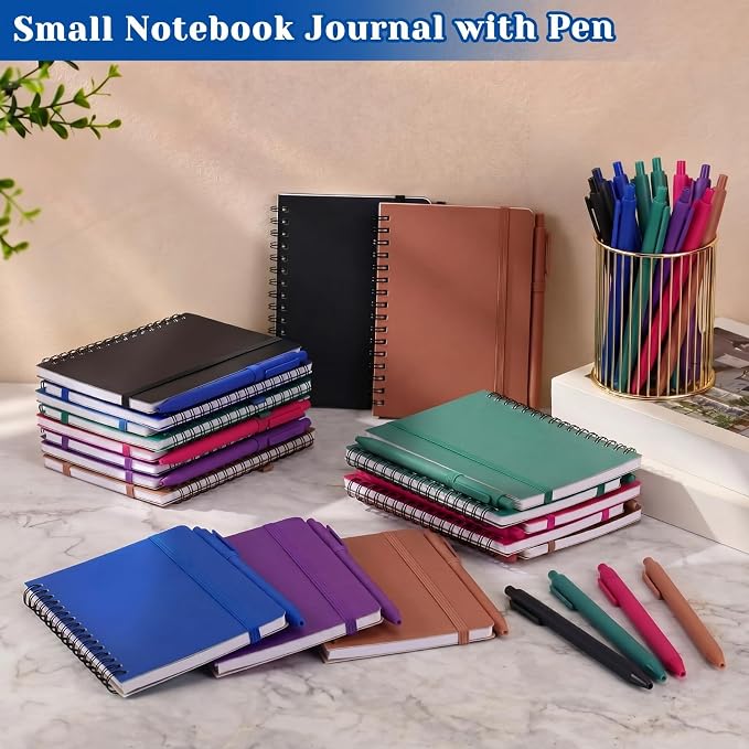Fulmoon 120 Set Small Spiral Notebooks A6 with Pens Bulk, Multicolor 4" x 6" Pocket Notebooks Mini Lined Journals 50 Sheets for Back to School Supplies Students Rewards Office Gifts (Deep Tones)