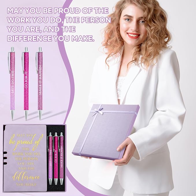 Resurhang 5 Pcs Employee Appreciation Gift Leather Journal Notebook 3 Ballpoint Pens with Box Thank You Gift for Nurse Volunteer Teacher Secretary Assistant Coworker Women(Purple)