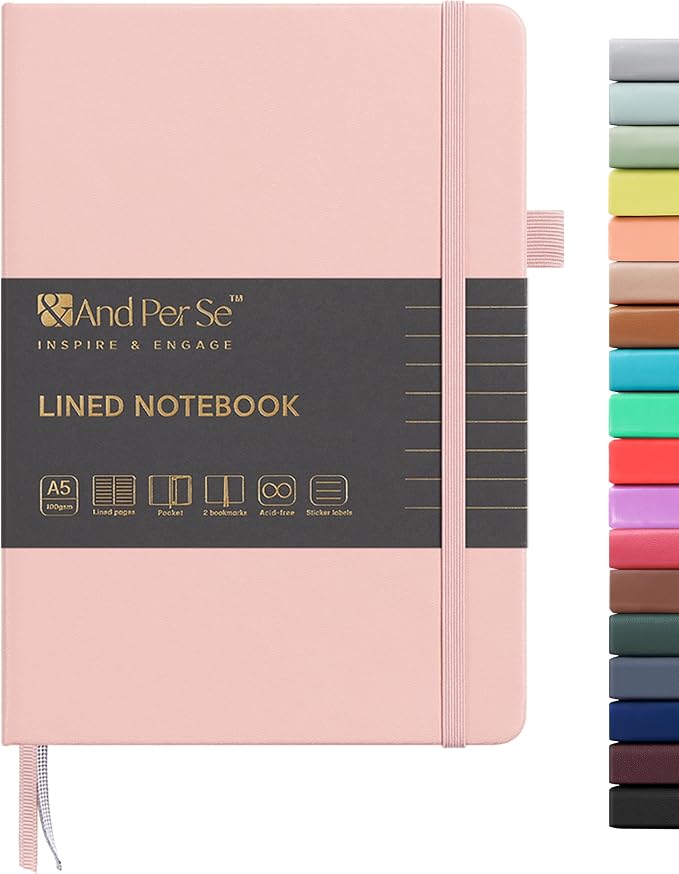 &And Per Se Lined Journal Notebook, 160 Pages, A5 5.7 x 8 inches College Ruled Thick Paper Notebook Journals for Writing, Hardcover Notebooks for Women Men Office School (1 Pack, Pink)