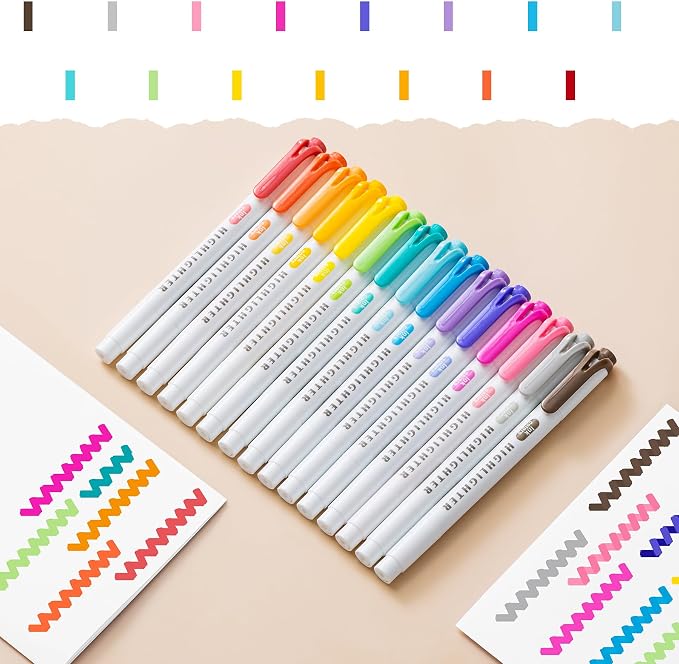 15 Count Dual-Tip Highlighters, Pastel Colors Fine & Bold Tip, Quick-Dry Non-Bleeding Highlighter Markers for Bible Journaling,School,Office,Notes (15 colors highlighters - Starry Sky Color)