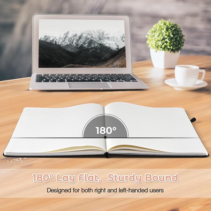 Blank Notebook, Hardcover Sketchbook, Leather Unlined Journal for Women Men | No Bleed Thick Paper Sketch Book for Drawing/Writing/Journaling, Lay Flat, A5 Portable Size for Work, School, and Travel