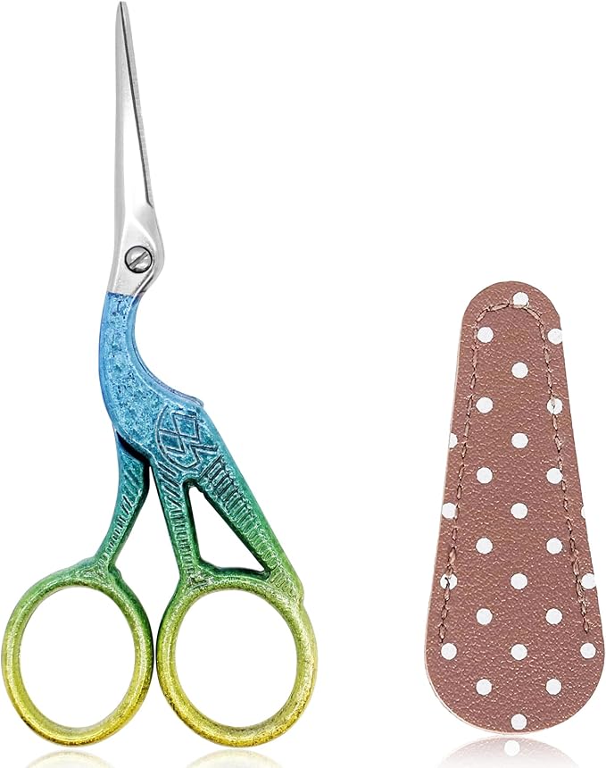 BIHRTC 4.5Inch Stainless Steel Sharp Tip Scissors with Leather Cover | Household Needlework Scissors for Embroidery Craft Needle Work Art Work Handcraft Threading