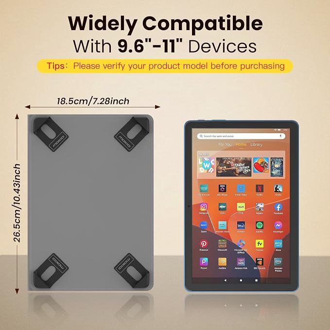 MoKo for Universal 11 inch Android Tablet Case with Pen Holder, Denim Gray | Fits All 9.6-11 inch Tablets, Slim 360 Degree Rotating Cover, Multi-Angle Stand, Front Pocket, No fit iPad/NO back opening
