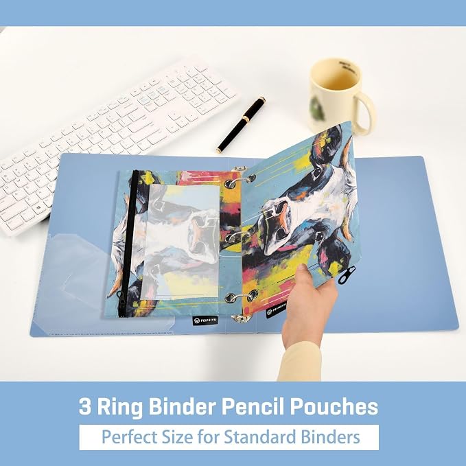 Funny Cow Farm Animals Pencil Pouch Fits standard 3-ring binders, Zipper Binder Pencil Bag with Clear Window for Class Office 2 Pack