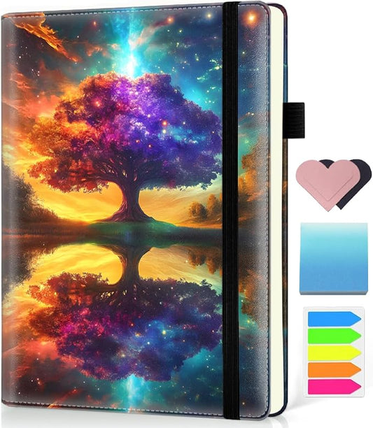 Hardcover Executive Notebooks, A5 PU Leather Lined Journal Notebook, 200 Pages Thick Paper Subject Notebooks for School,Work,Home Writing Business Notebook, Diary Book ，Galactic Glade Reflections