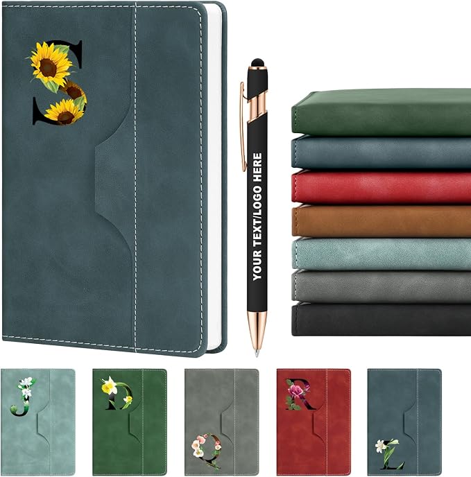 ENOMY Personalized Notebook Journal & 10 PC Pens Set Custom Notebook with Pen 240 Pages A5 Hardcover Journal for Men Women Leather Notebook for Work College Graduation Gifts, Deepblue