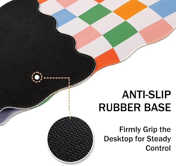 L-SPOUTTO Checkered Mouse Pad,Geometric Desk Mat XXL Large Scalloped Gaming Mousepad,35.4x15.7in Non-Slip Base Keyboard Pad Waterproof Desktop Mat for Laptop Computer Game Home Office-Checkered