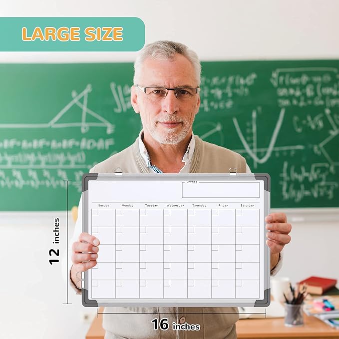 Monthly Calendar Whiteboard for Wall, 16x12 Inches Dry Erase Board, Small Magnetic White Board, Double-Sided Hanging Board for Office School Home Kitchen, Portable Board for Drawing Planning Memo