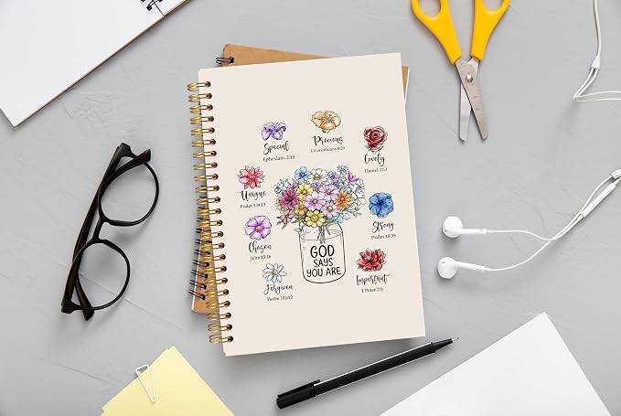 Ecezatik Inspirational Floral Christian Notebook Journal, God Says You Are Bible Notebook for Note Taking, Christian Gifts for Women, Religious Spiral Journal 5.5x8.3 Inch