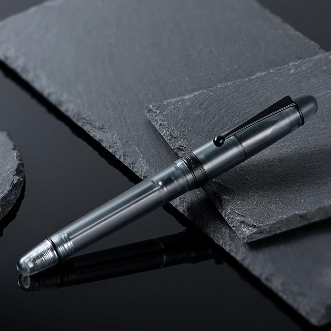 Asvine V126 Vacuum Filling Fountain Pen, Matte Black Acrylic Fine Nib, Large-Capacity Pen with Gift Case