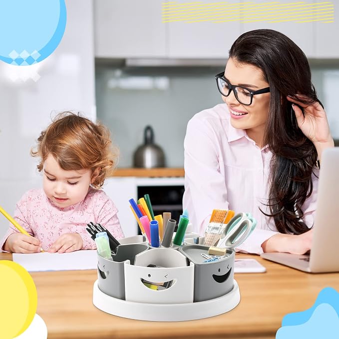 MeCids Art Supply Organizer Rotating Desk Organizer Pen Holder (10 IN) | 360 Rotating Storage Organizer Desk Organizers Pen Holder Lazy Susan Caddy with Removable Bins for Home School Art Supply