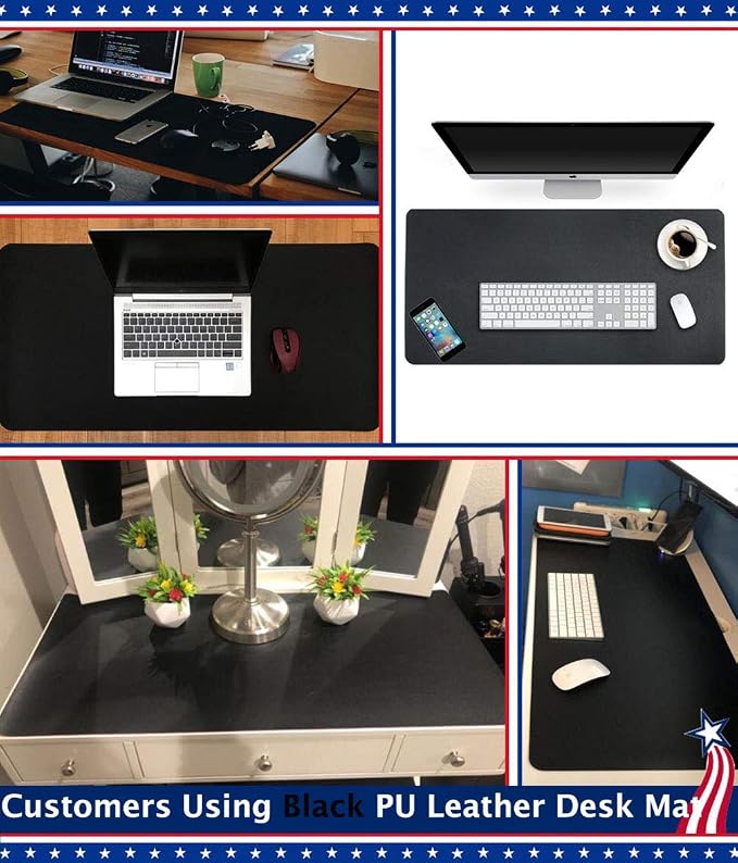 24 X 36 Inch Multifunctional Office Felt Desk Pad Desk Cover Leather Mat Blotters Table Protector on Top of Desks Large Laptop Computer Gaming Keyboard Mouse Pad Organizer for Women Waterproof Black