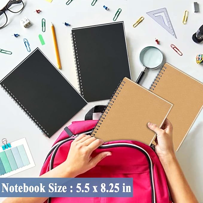 GINMLYDA 6Pack Small Spiral Notebook A5, 8.25x5.5” 120 Lined Pages Wide Ruled Spiral Journal Bulk Blank Kraft Cover Spiral Bound Notebook & Writing Pads for Home Office Meeting Work Note Taking