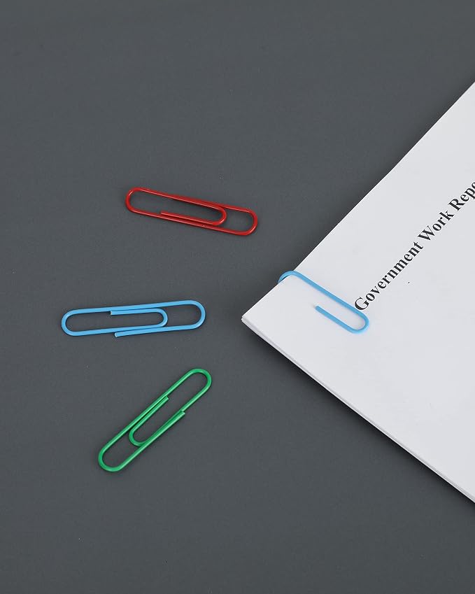 PAPERPAL Paper Clips, 2 in (50 mm) & 1-2/7 in (33 mm), 540, Assorted Colors | Vinyl-coated large and medium paper clips for office, school and personal use; 180 jumbo, 360 #1, 6-compartment box.