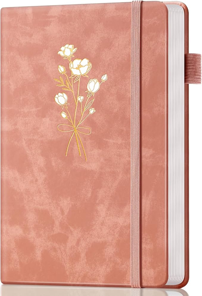 Ovesmusl Journal for Girls Women Journals for Writing 100GSM A5 Leather Notebook for Girls Ages 8-12 College Ruled 192 Pages Flower Diary with Heart-Shaped Shadow 8.3" x 5.7", Pink