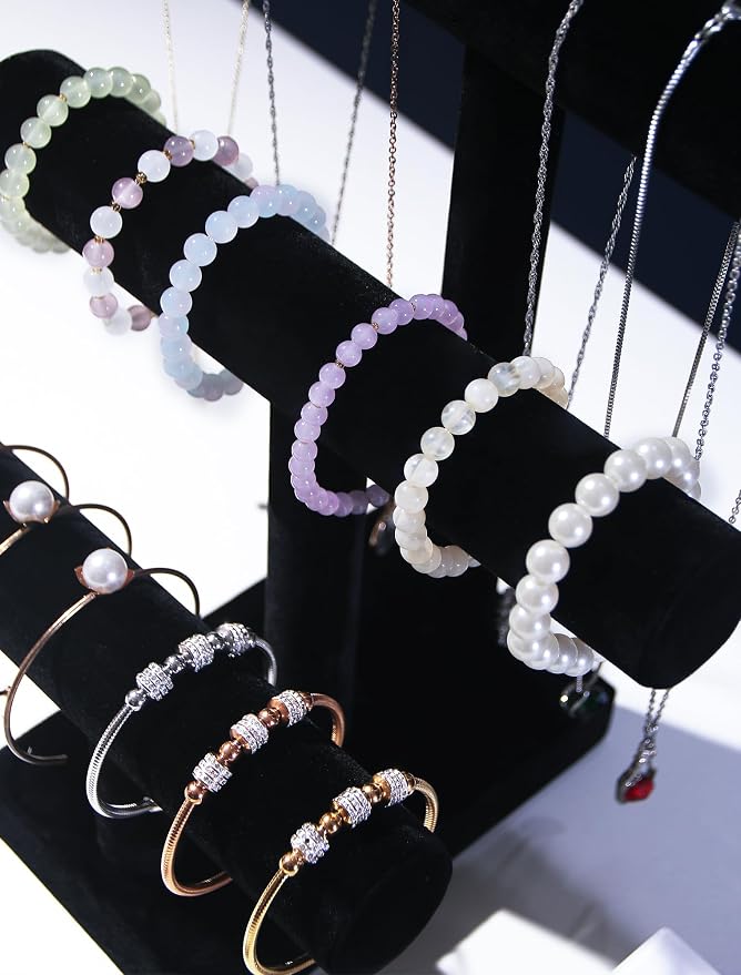 Coward 3 Tier Bracelet Holder Jewelry Display Stand, Necklace Display Holder, Watch Hair Ties Stand, Hairband Jewelry Organizer for Home or Store Show (Black Velvet)